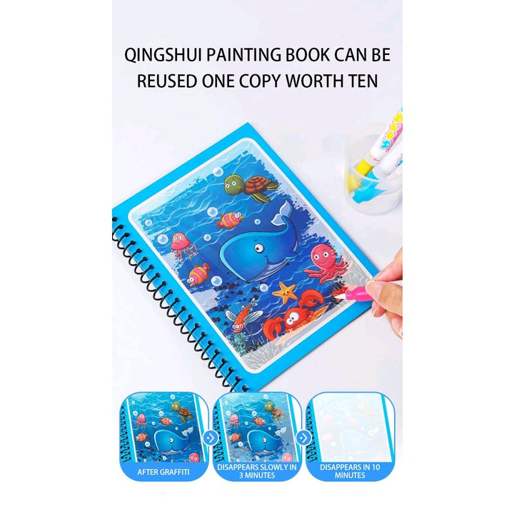 Magic Water Book FREE Spidol Air - Buku Ajaib Belajar Mewarnai Edukasi Anak / Practice Drawing Repeated Use Latihan Motorik Menggambar Kreativitas Hadiah Kado Ulang Tahun Prasekolah Paud TK SD Bisa Dipakai Berkali-kali