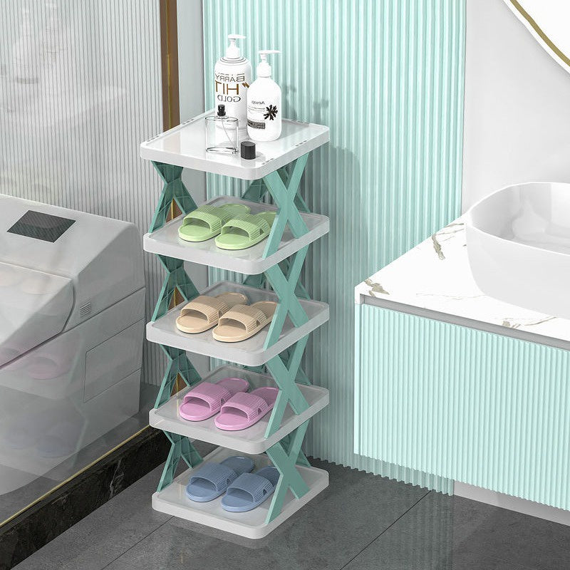 Rak Sepatu Sandal Buku Pajangan 5 Tingkat Model X Minimalis / Rak 5 Susun Plastik Tempat Penyimpanan Sendal Aesthetic Assembled Shoe Rack 5 Levels Serbaguna Multifungsi