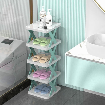 Rak Sepatu Sandal Buku Pajangan 5 Tingkat Model X Minimalis / Rak 5 Susun Plastik Tempat Penyimpanan Sendal Aesthetic Assembled Shoe Rack 5 Levels Serbaguna Multifungsi