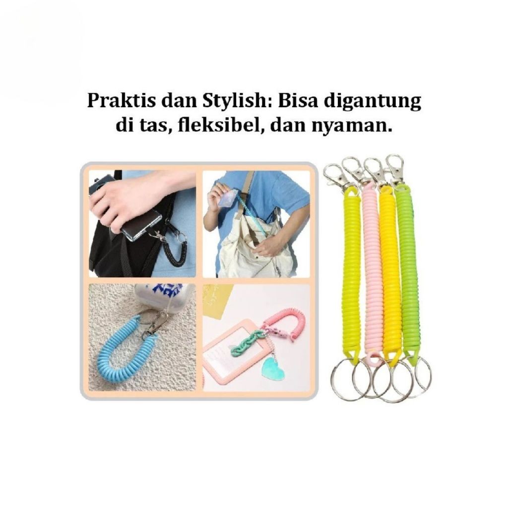 Gantungan Kunci Motor Spiral Elastis Tali Karet Dapat Ditarik / Keychain Spiral Gantungan Konci Spring Praktis Anti Hilang