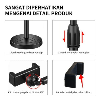 Tripod Ringlight 16cm + 2 Holder Hp / Stand Ringlight Universal /Phone Holder Live Stream Selfie Vlog