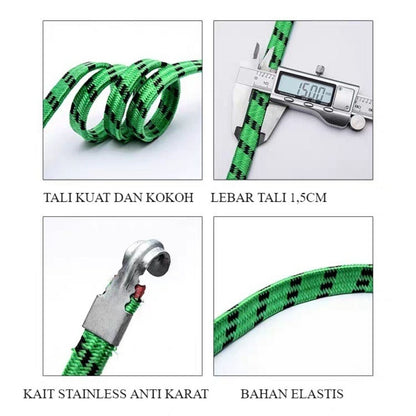 Tali Bagasi Motor 2 Meter Elastis / Pengikat Barang Bawaan 200cm / Kait Pipih Gepeng Kuat Serbaguna
