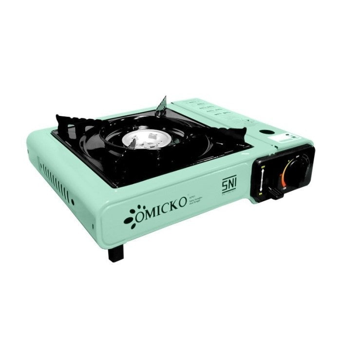 Kompor Gas Portable 2in1 Omicko Alat Masak SNI 1 Tungku Anti Karat Untuk Camping Traveling Multifungsi